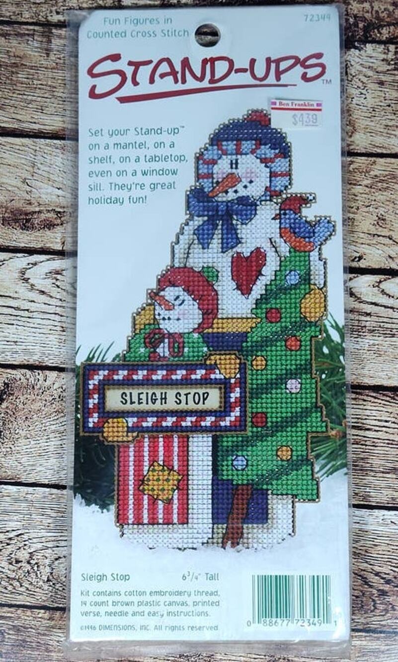 Dimensions Stand-Ups Counted Cross Stitch Kit Sleigh Stop Snowman & Tree